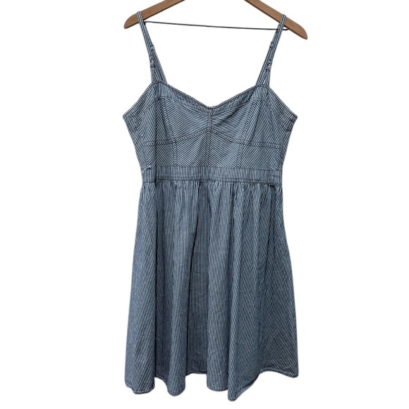 Fossil Dresses & Skirts - Vtg Y2K Fossil Babydoll Dress Women Sz M/L Blue White Striped Sleeveless Smocked